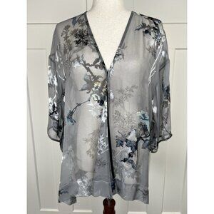 Citron Santa Monica Silk Blend Burnout Kimono Jacket Petite Small Sheer Floral